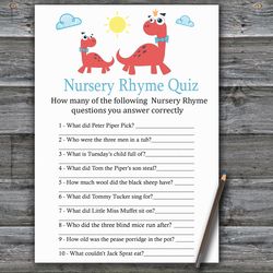 Red Dinosaur Nursery rhyme quiz baby shower game card,Dinosaur Baby shower games printable,Fun Baby Shower Activity-328