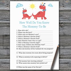 Red Dinosaur How well do you know baby shower game card,Dinosaur Baby shower game printable,Fun Baby Shower Activity-328