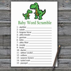 T-rex Baby word scramble game card,Dinosaur Baby shower games printable,Fun Baby Shower Activity,Instant Download-327