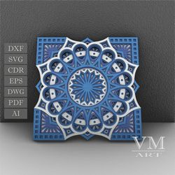 m11 - layered mandala svg file, 3d flower mandala, laser cut file mandala dxf file, layered mandala svg for cricut