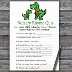 T-rex Nursery rhyme quiz baby shower game card,Dinosaur Baby shower games printable,Fun Baby Shower Activity-327