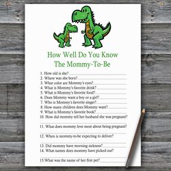 T-rex How well do you know baby shower game card,Dinosaur Baby shower games printable,Fun Baby Shower Activity-327