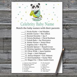 Panda Celebrity baby name game card,Panda Baby shower games printable,Fun Baby Shower Activity,Instant Download-326