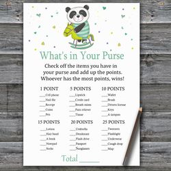 Panda What's in your purse game,Panda Baby shower games printable,Fun Baby Shower Activity,Instant Download-326