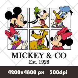 mickey and friends est 1928, vintage mickey & co est 1928 png, mickey retro png, retro mickey and friends png, disney&co