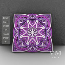 m24 - layered mandala svg file, 3d flower mandala, laser cut file mandala dxf file, layered mandala svg for cricut