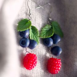 berry earrings blueberry earrings raspberry earrings fruit earrings