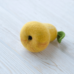 handmade felted yellow pear pin cushion cute pincushion sewing gift for crafter, quilter, seamstress, pear home decor