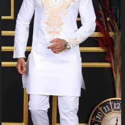 african men wedding outfit, 2 peices, embroidered kaftan, shirt with matching pant