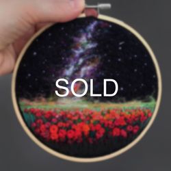 Thread painting, embroidered and needle felted painting, Space art
