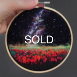 thread painting, embroidered and needle felted painting, space art