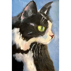 Framed cat painting, small animal painting, cat portrait, home decor