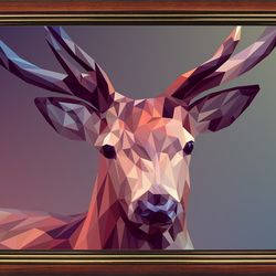 Brown Deer Art Print - Glass Frame with Wooden Corners - Size 40 x 30 cm - Ideal for Decor and Gifting
