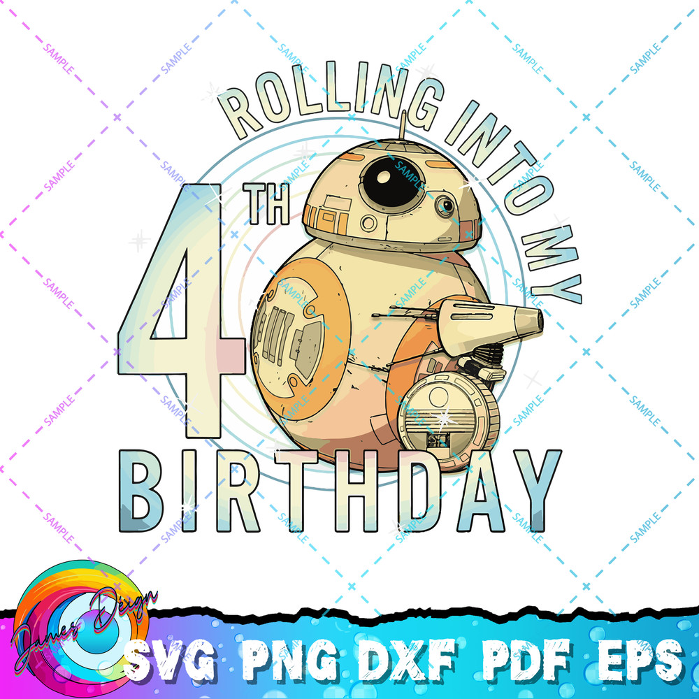 Star Wars BB-8 & D-O Rolling Into My 4th Birthday T-Shirt copy.jpg