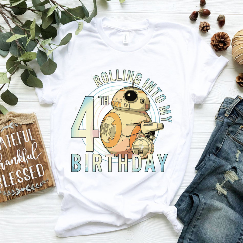 Star Wars BB-8 & D-O Rolling Into My 4th Birthday T-Shirt.png