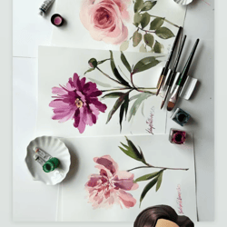 watercolour floral painting course learning tutorials online lessons on watercolor peonies, roses, hydrangeas