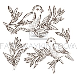 nightingale on tea branch songbird vector illustration set