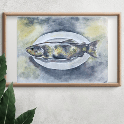 Fish original watercolour painting hand painted modern painting wall art 8x11 inch