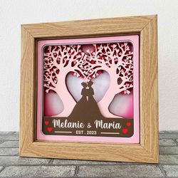 Two Brides Love Trees 3D Shadow Box SVG/ Lesbian Wedding Gift Box/ Gay Love Anniversary SVG / For Cricut/ For Silhouette