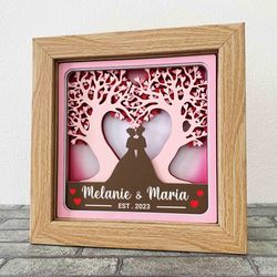 two brides love trees 3d shadow box svg/ lesbian wedding gift box/ gay love anniversary svg / for cricut/ for silhouette