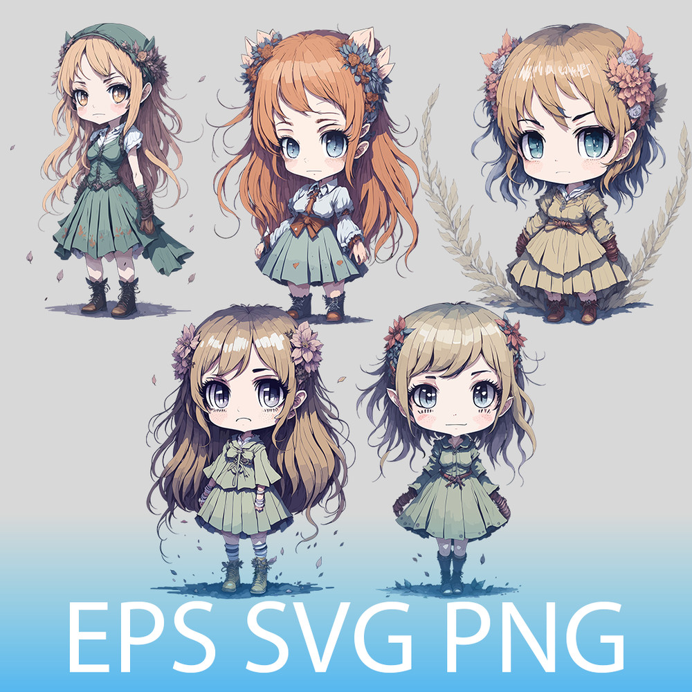 pack of chibi anime girls clipart.png