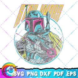 star wars boba fett neon blaster vintage graphic t-shirt png, svg, sublimation design, star wars svg, digital download