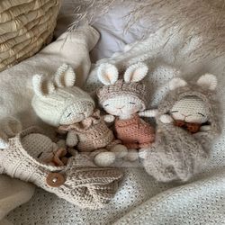 Baby Cake Bunny Pattern Crochet - Amigurumi Bunny Swaddle, Beanie, Pixie and Dungarees in German and English PDF