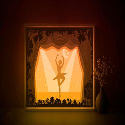 ballerina dance fairytale shadow box svg template, papercut lightbox cricut svg, 3d layered paper cut light box dxf pape