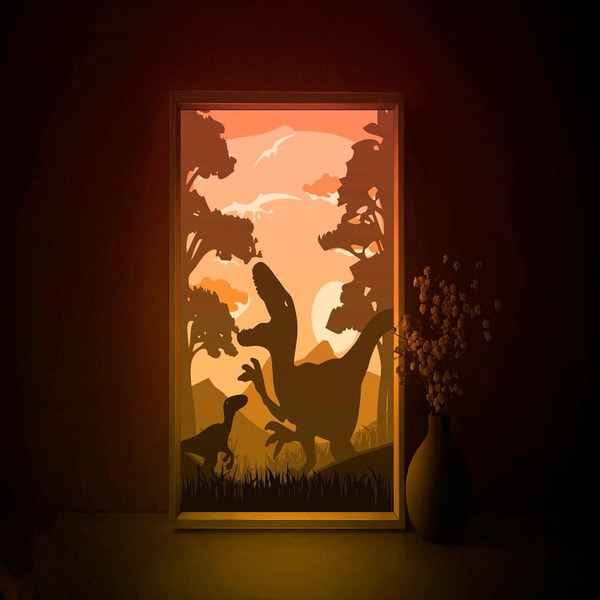 Shadow Rex Dinosaur T-rex Shadow box SVG Template, Jurassic Park Paperc - Inspire ...