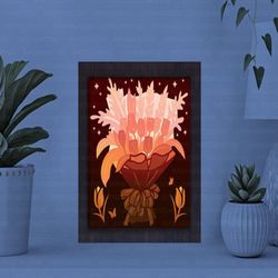 flower bouquet paper cut light box, shadow box template, paper cutting template, light box svg files, 3d papercut lightb