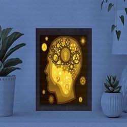 gear brain paper cut light box, shadow box template, paper cutting template, light box svg files, 3d papercut lightbox s
