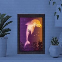 dolphin paper cut light box, shadow box template, paper cutting template, light box svg files, 3d papercut lightbox svg,