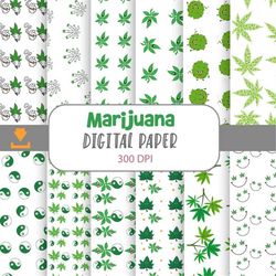 Marijuana Seamless Patterns, Digital Papers, Scrapbook Papers, Pattern Paper, Background, Wallpaper, Weed Pattern, 12*12