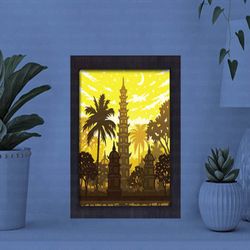 tran quoc pagoda paper cut light box, shadow box template, paper cutting template, light box svg files, 3d papercut ligh