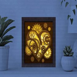 heart gear paper cut light box ,shadow box template, paper cutting template, light box svg files, 3d papercut lightbox s