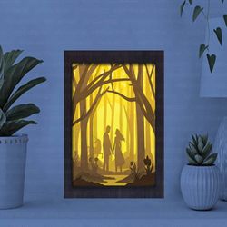 couple in the forest paper cut light box, shadow box template, paper cutting template, light box svg files, 3d papercut