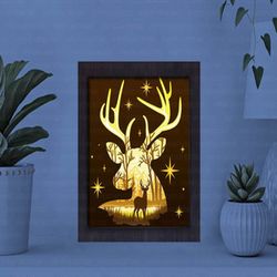deer in the forest paper cut light box, shadow box template, paper cutting template, light box svg files, 3d papercut li