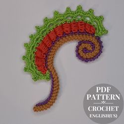 Pattern swirl spiral crochet. Irish Lace crochet motif. Crochet tutorial PDF. Crochet spiral applique. Crochet pattern.
