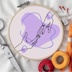 reaching hands abstract line art detailed cross stitch pdf pattern \ guide beginner friendly