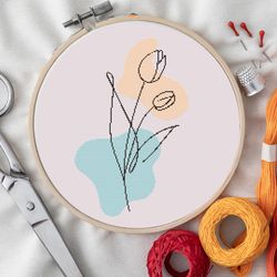 line art tulips abstract detailed pdf cross stitch pattern