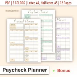 Paycheck Planner, Paycheck Planner Template, Financial planner Template, Printable Paycheck Planner, Paycheck Checklist,