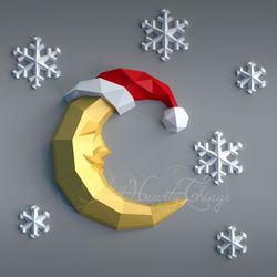 3d Papercraft Christmas Moon and Snowflakes PDF DXF Templates