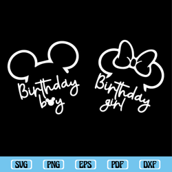 birthday girl and birthday boy disney svg, minnie mouse svg, mickey mouse svg