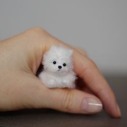 Miniature white pomeranian spitz, Dollhouse miniature, Pet for doll, Pet lovers gift