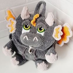 Crochet pattern dragon baby backpack, Crochet Dino backpack PDF, Gift For Boy, cute little backpack, animal backpack