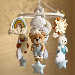 Hot air balloon mobile with animals, baby shower gift, baby boy mobile