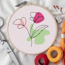 aesthetic line art abstract flowers - detailed cross stitch pattern - pdf guide - easy beginner friendly
