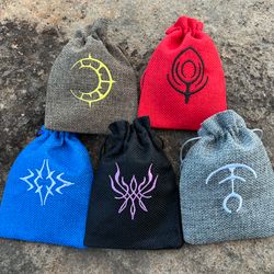 SET of 5 Fire Emblem Embroidered DnD Dice Bag, FE3H Inspired D&D Dice Pouch: Crest of Flames, Seiros, Reigan, Blaiddyd