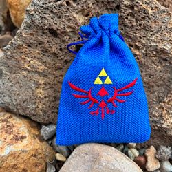 Hylian Shield Embroidered DnD Dice Bag, Zelda Inspired D&D Dice Pouch, TLOZ Embroidery, Dungeons and Dragons Geek Gift