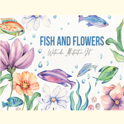 Fishes and Flowers Illustration Set